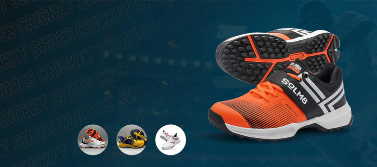Orange and black athletic shoe with 'SoleMates' branding on a blue background