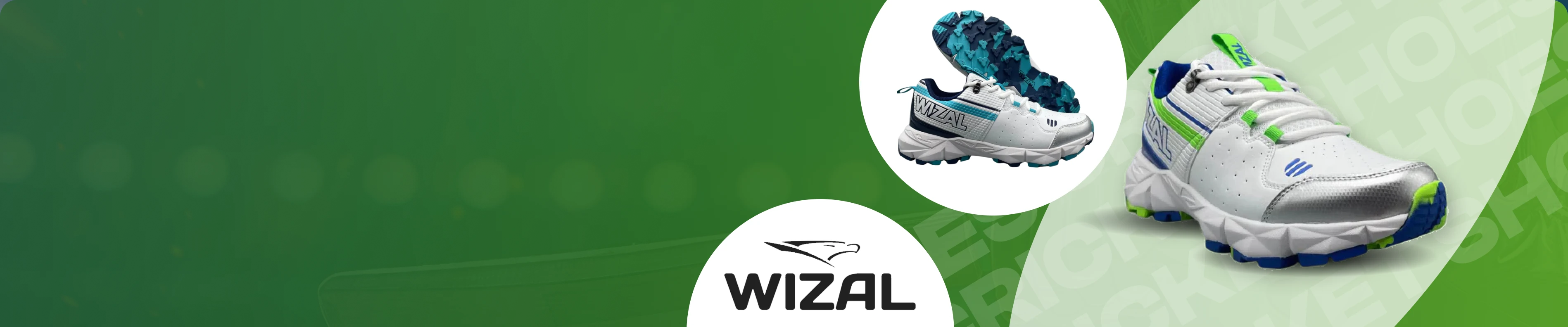 WIZAL white and green cricket shoes with rubber spikes – TrenzoWear Pakistan