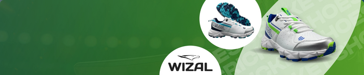 WIZAL white and green cricket shoes with rubber spikes – TrenzoWear Pakistan